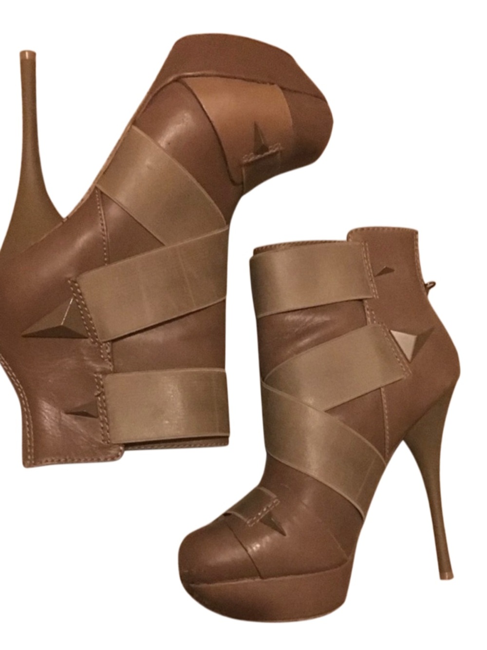 L.A.M.B. Brown Strappy High Heel Ankle Booties